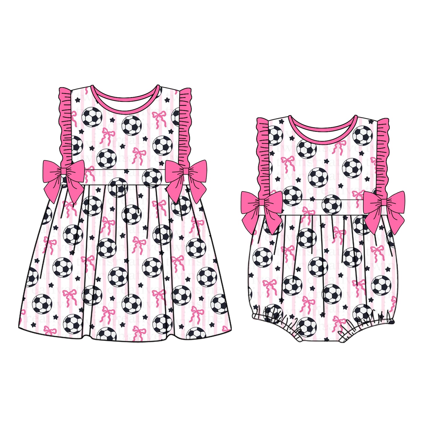 ( Moq 5 Each Style ) Sibling Baby Girls Kids Bows Soccer Romper Dress Summer Clothes