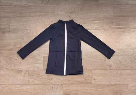 ( No moq ) Preorder Baby Girl Navy Long Sleeves Pockets Yoga Sports Zipper Jacket Tops