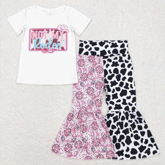 GSPO1208 Baby Girl Rodeo Shirt Bell Pants Western Cow Print Set