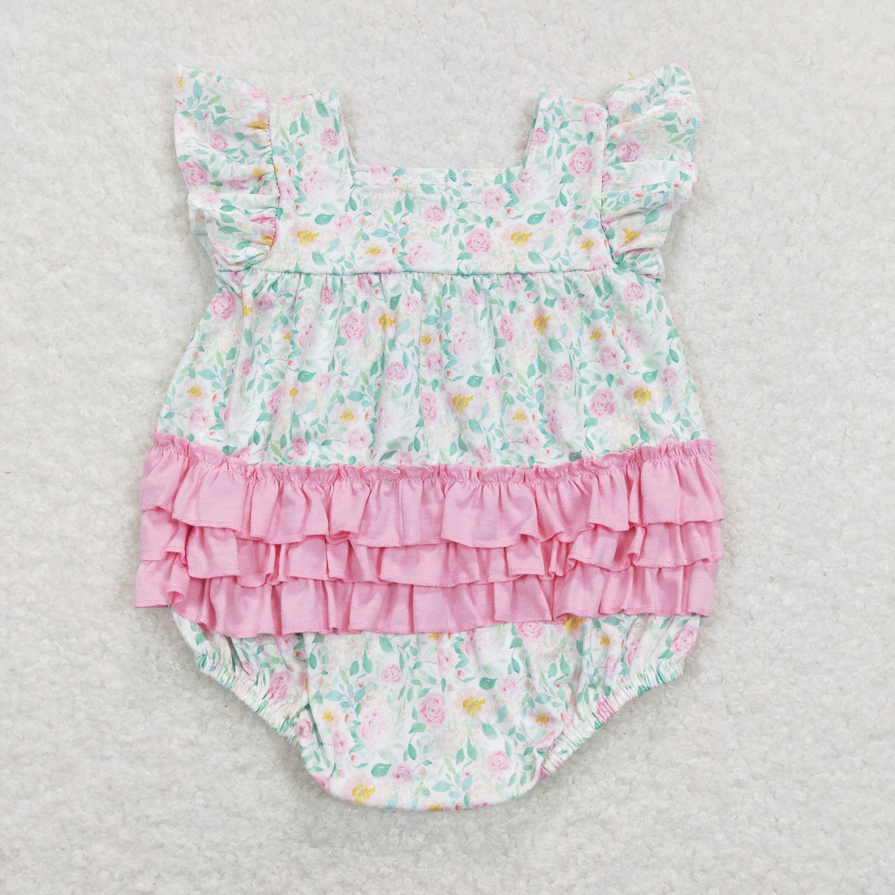 SR0805 Baby Girl Short Sleeves Floral Ruffle Romper