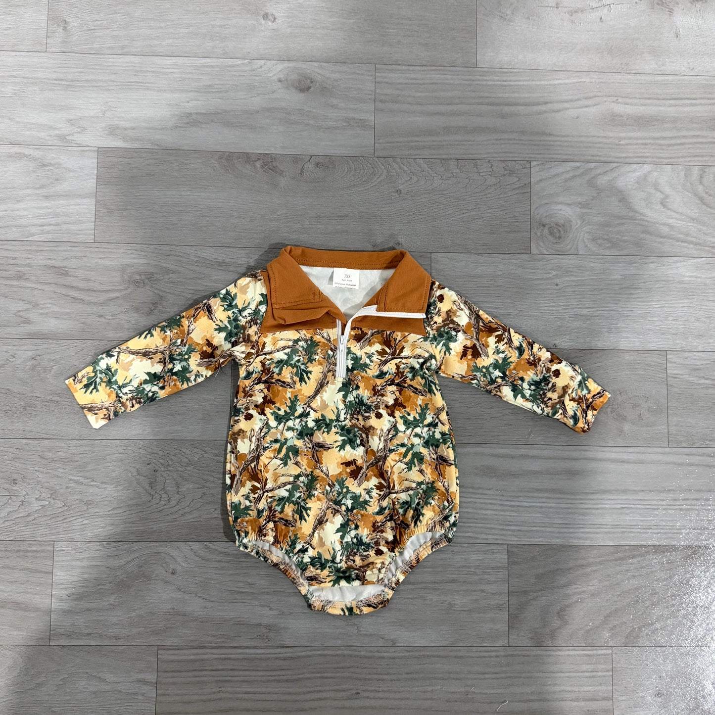 ( No moq ) Baby Boys Infant Long Sleeves Camo Zipper Bubble Romper Clothes