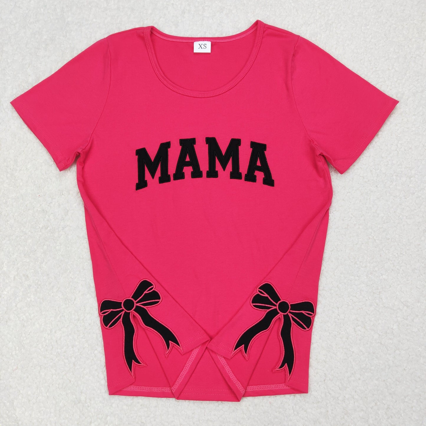 Adult Women Short Sleeves Embroidery Mama Bows Pink Tee Shirt RTS