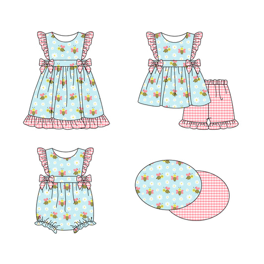 Baby Girl Hearts Bee Flower Sibling Romper Dress Clothes Set ( Moq 5 Each Design )