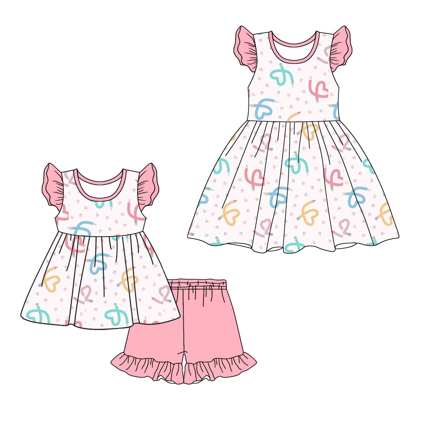 ( Moq 5 Each Style ) Baby Girl Short Sleeves Hearts Sibling Dress Set 3.26