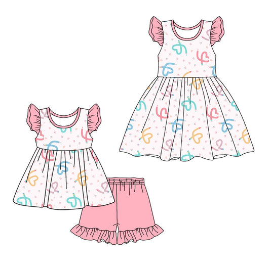 ( Moq 5 Each Style ) Baby Girl Short Sleeves Hearts Sibling Dress Set 3.26