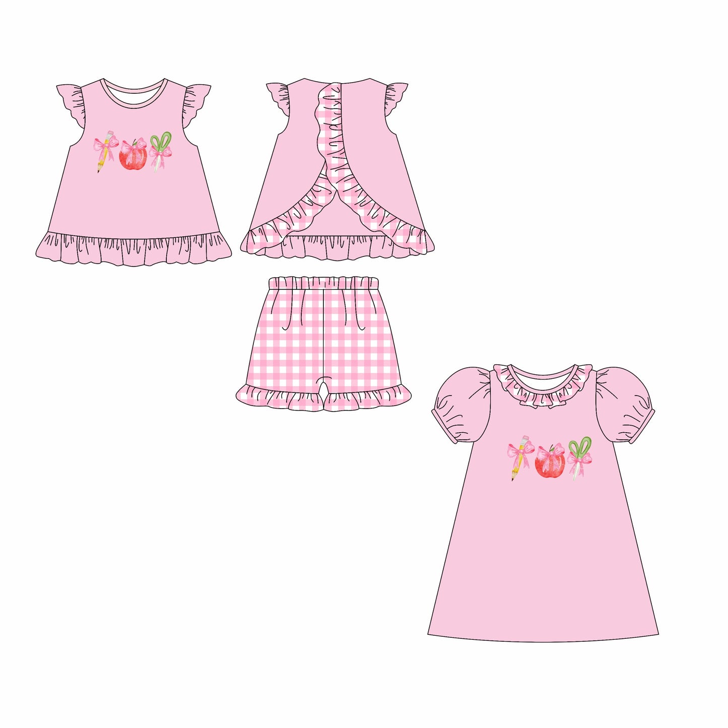 Baby Gir Back To School Pink Bows Sibling Dress Set ( Moq 5 Each Style ) 2.21