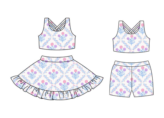 ( Moq 5 Each Style ) Baby Girl Sleeveless Flower Sibling Yoga Active Wear Set 3.24