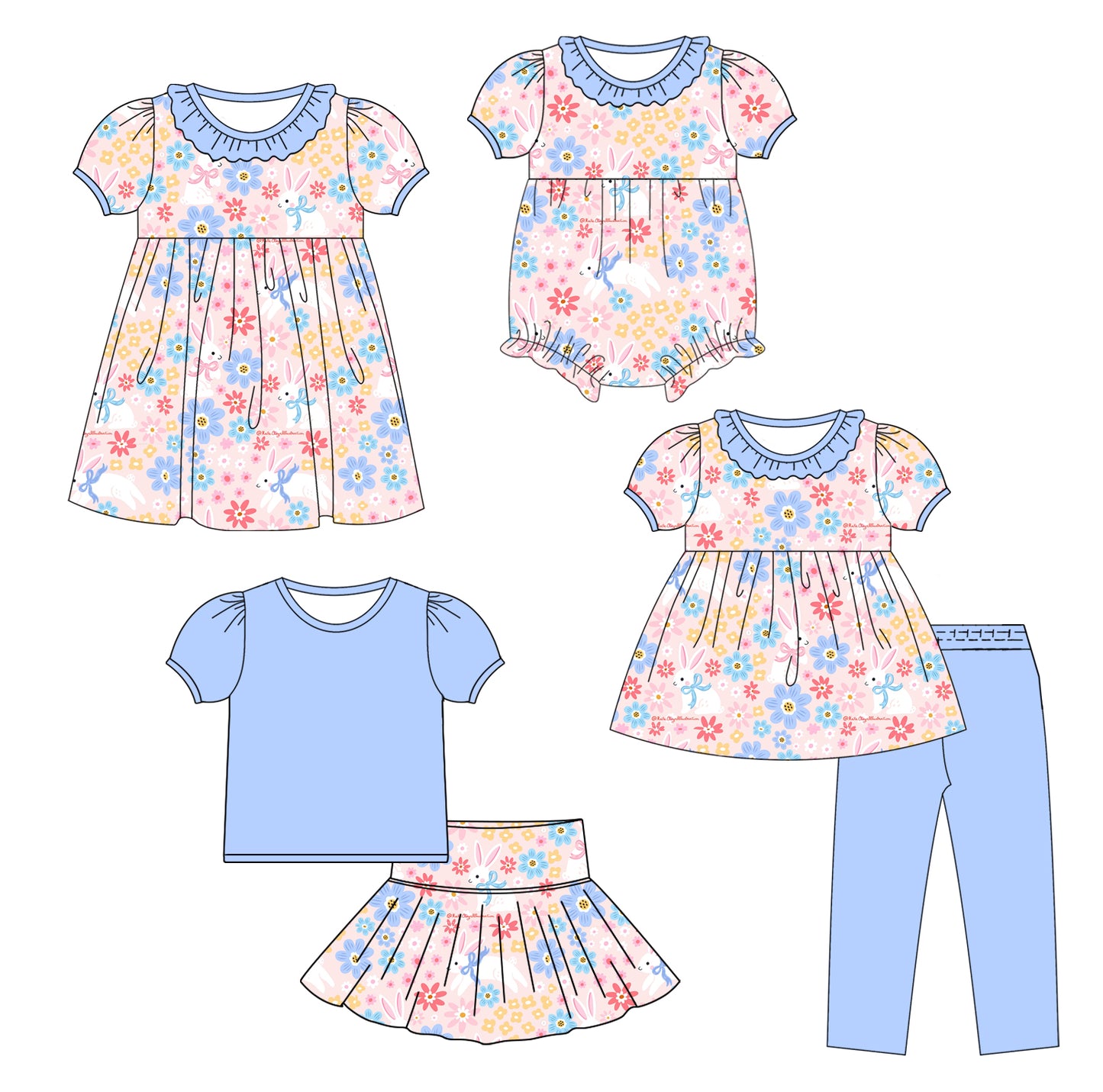( Moq 5 Each Style ) Baby Girl Toddler Flower Rabbits Easter Sibling Romper Dress Set