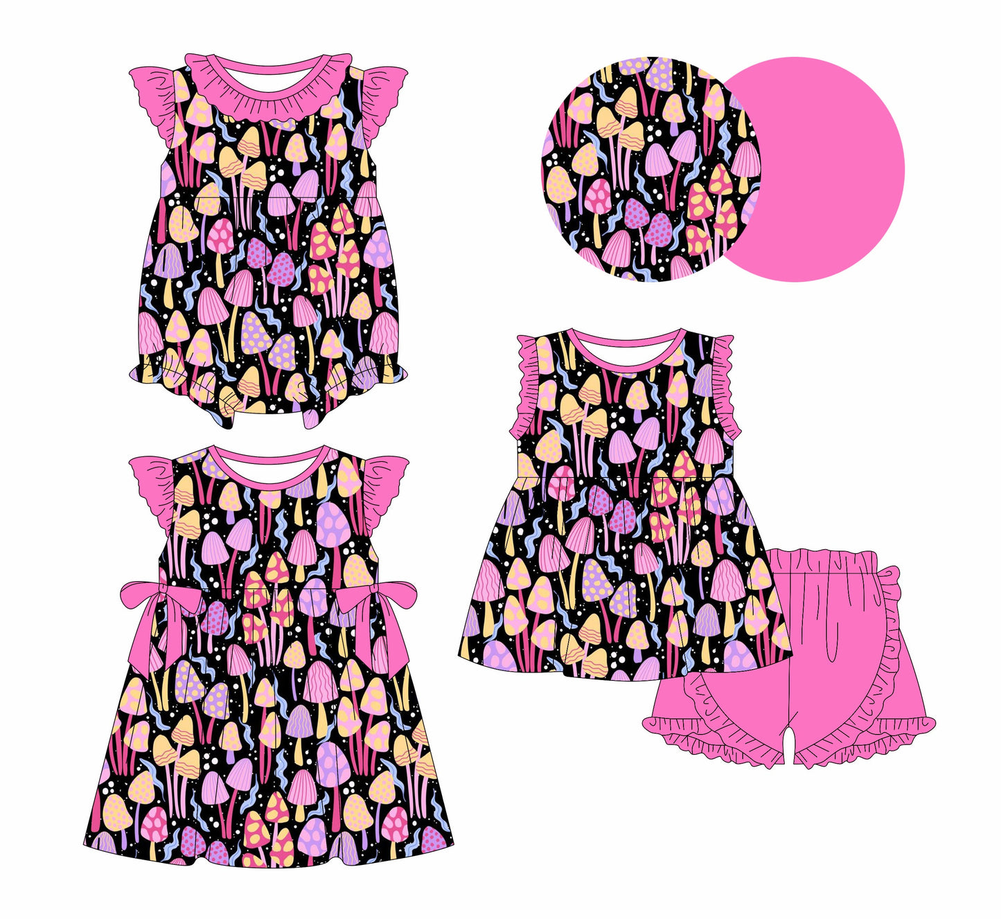Baby Girl Mushrooms Sibling Romper Dress Set ( Moq 5 Each Style ) 1.9