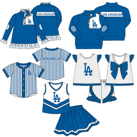 ( Moq 5 Each Style ) Baby Boys Girls Kids Sibling Shirts Sets Baseball Blue Clothes