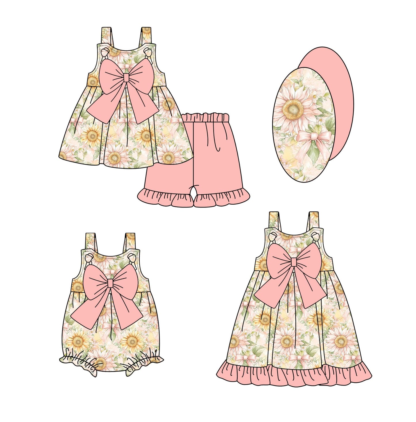 Baby Girl Sunflower Bows Sibling Romper Dress Set ( Moq 5 Each Style ) 2.22