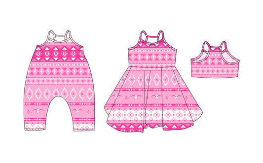 Baby Girl Straps Western Cow Cactus Pink Sibling Summer Romper Dress ( Moq 5 Each Style ) 3.19