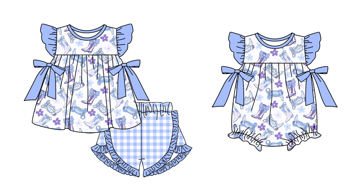 Baby Girl Blue Bows Western Boots Sibling Romper Set ( Moq 5 Each Style ) 2.11