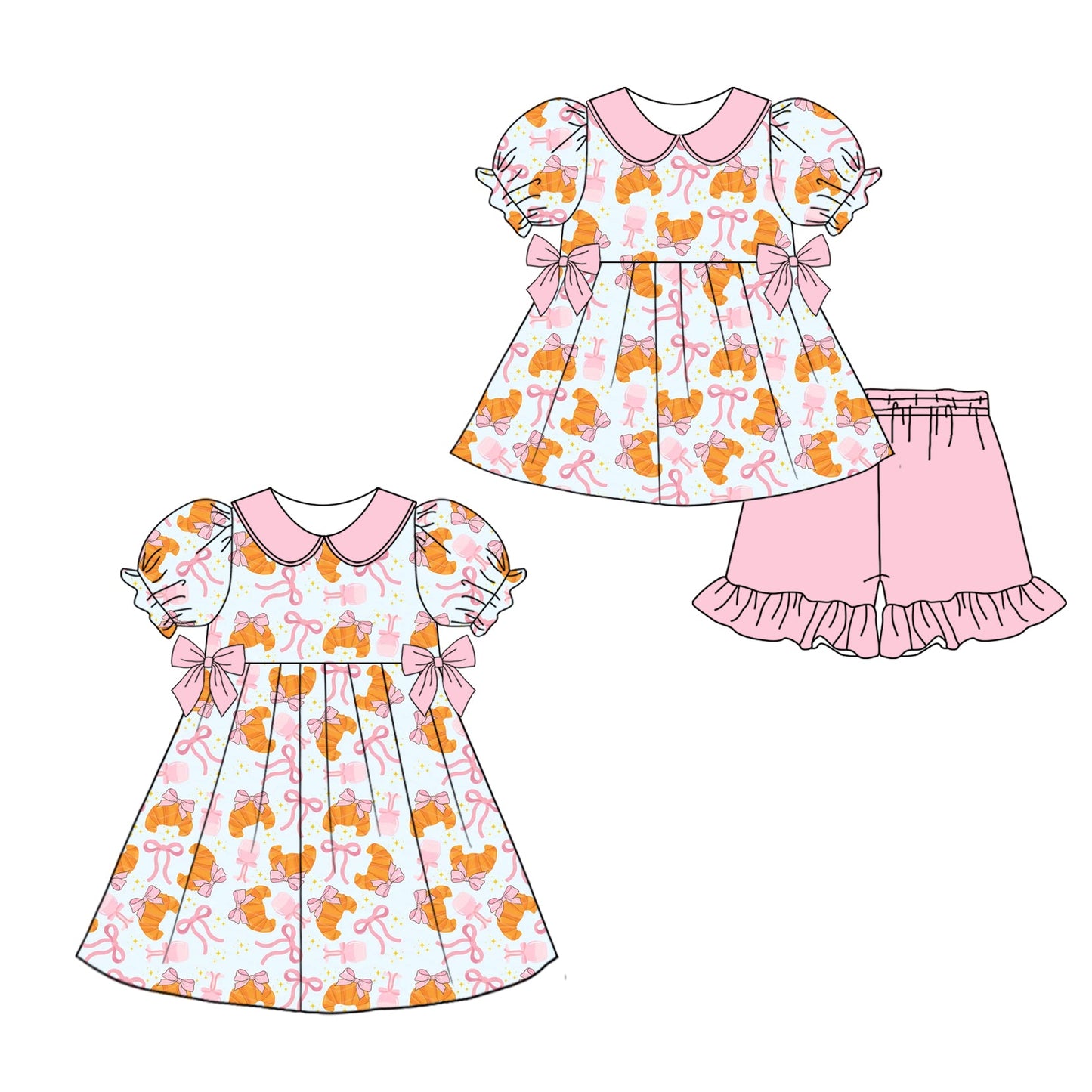 ( Moq 5 Each Style ) Baby Girl Short Sleeves Bows Sibling Summer Dress Set 4.21