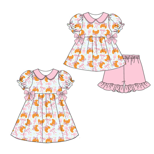 ( Moq 5 Each Style ) Baby Girl Short Sleeves Bows Sibling Summer Dress Set 4.21
