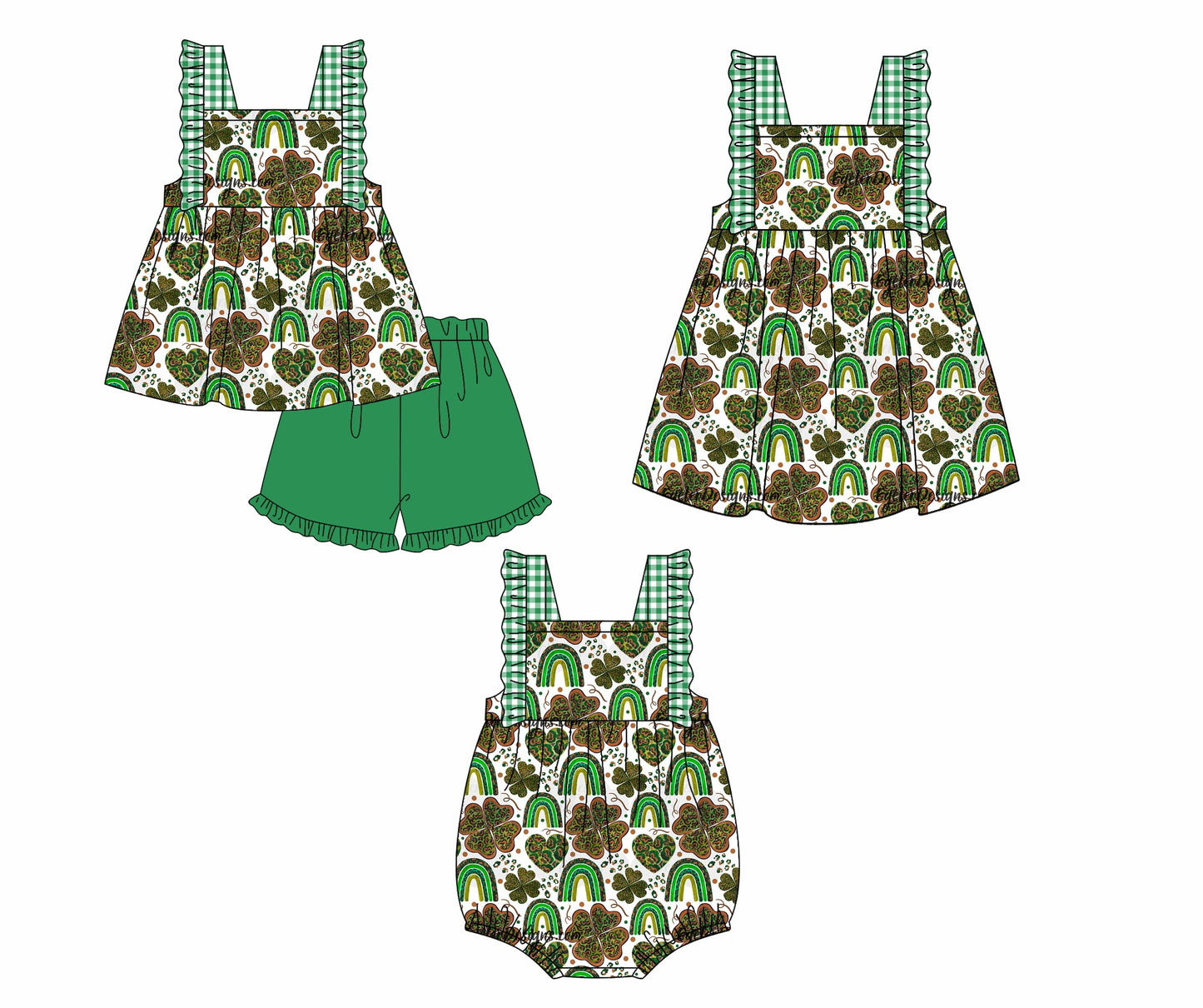 Baby Girl Straps St Patrick Sibling Romper Dress Set ( Moq 5 Each Design ) 12.12