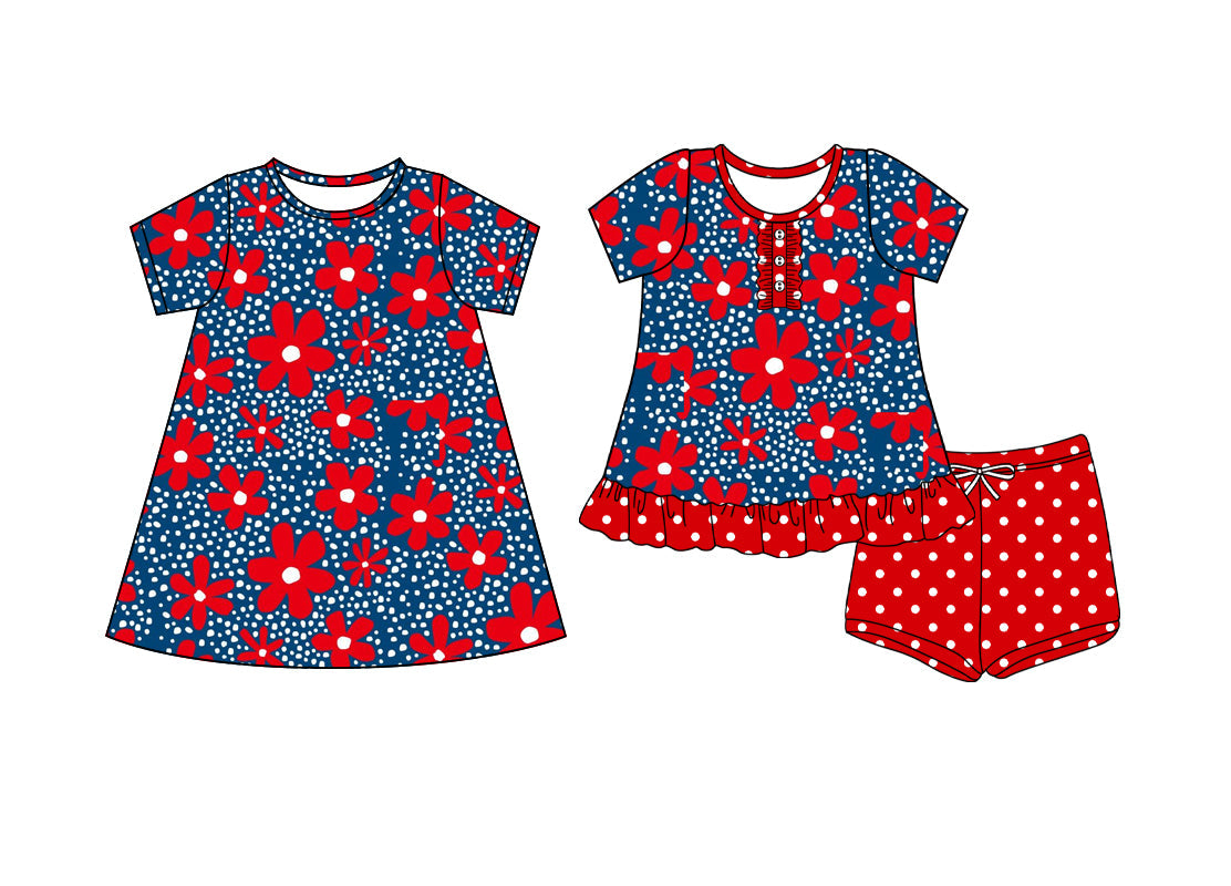 ( Moq 5 Each Style ) Baby Girl Short Sleeves Flower Sibling Summer Dress Set 4.19