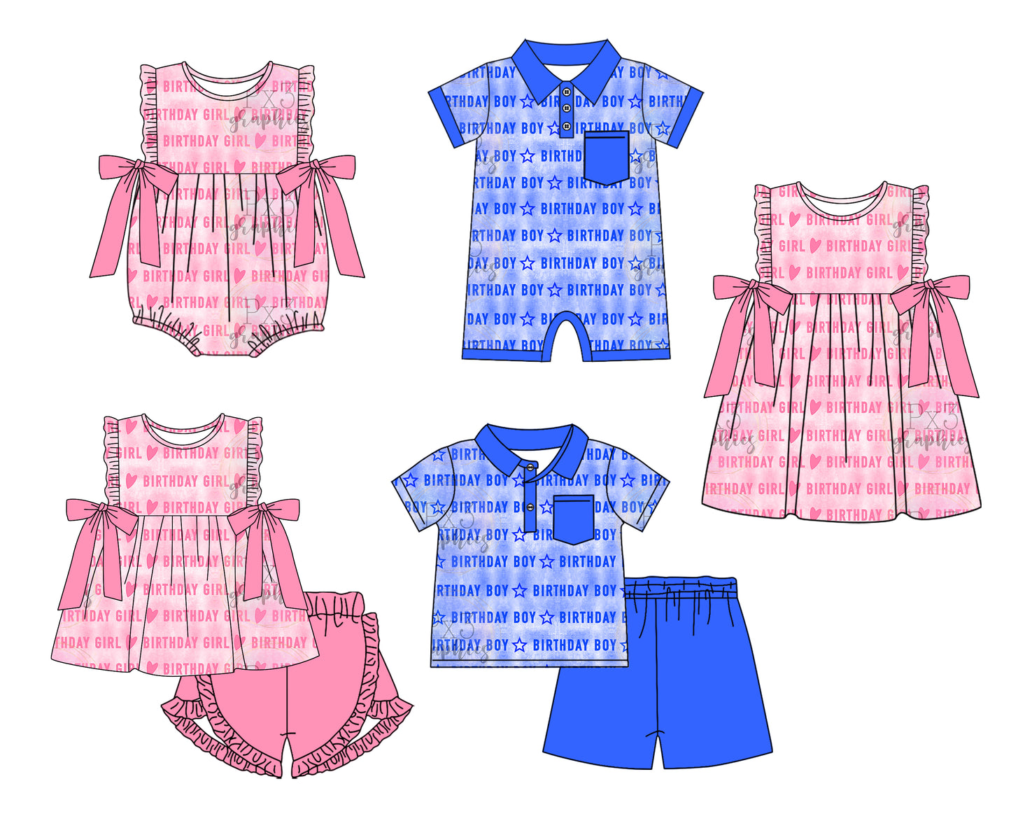Baby Kids Birthday Boy Girl Sibling Dress Romper Clothes Set ( Moq 5 Each style )11.28