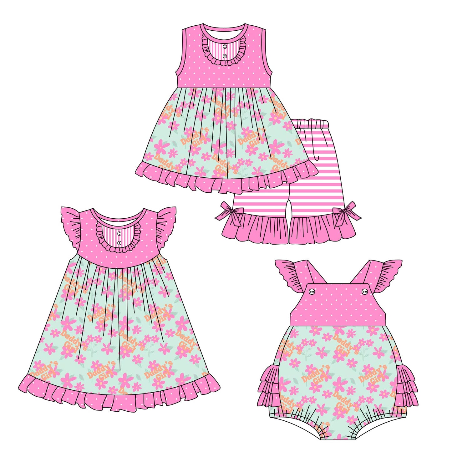 Baby Toddler Flower Daddy's Girl Sibling Romper Dress Set ( Moq 5 Each Style ) 3.6