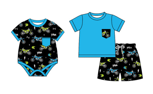 Baby Boy Short Sleeves Motorcycles Sibling Romper Set ( Moq 5 Each Style ) 2.20
