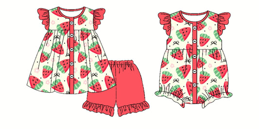 ( Moq 5 Each Style ) Baby Girl Short Sleeves Watermelon Sibling Romper Set 3.29