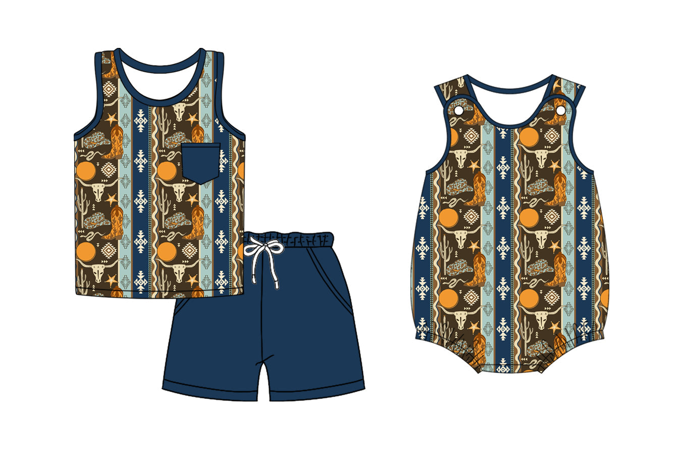 Baby Boy Western Cow Cactus Sibling Romper Set ( Moq 5 Each Style ) 2.24
