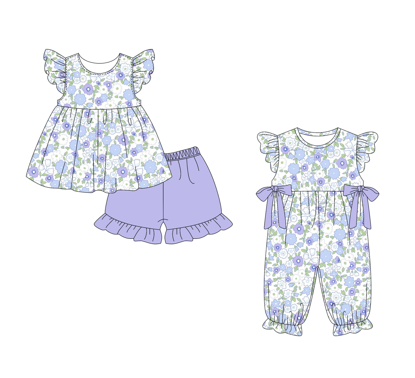 Baby Girl Flower Purple Sibling Romper Set ( Moq 5 Each Style ) 1.15