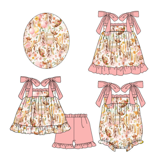 Baby Girl Horse Flower Straps Sibling Romper Dress Set ( Moq 5 Each Style ) 1.23