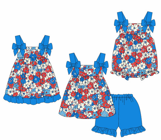 Baby Girl July 4th Flower Bows Sibling Romper Dress Set ( Moq 5 Each Style ) 1.21