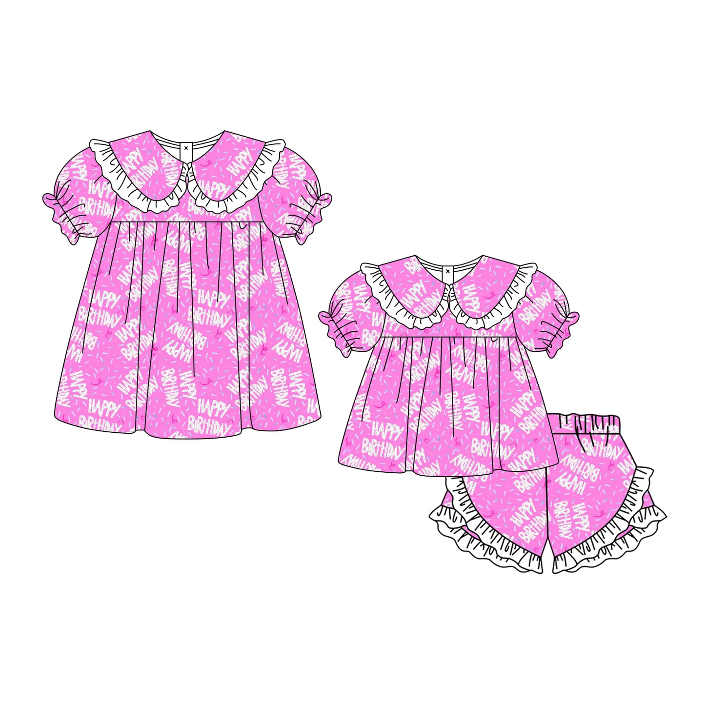 ( Moq 5 Each Style ) Baby Girls Kids Short Sleeves Birthday Sibling Pink Dress Set