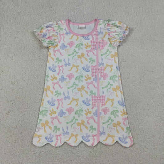Baby Girls Kids Short Sleeves Colorful Bows Knee Length Dress RTS