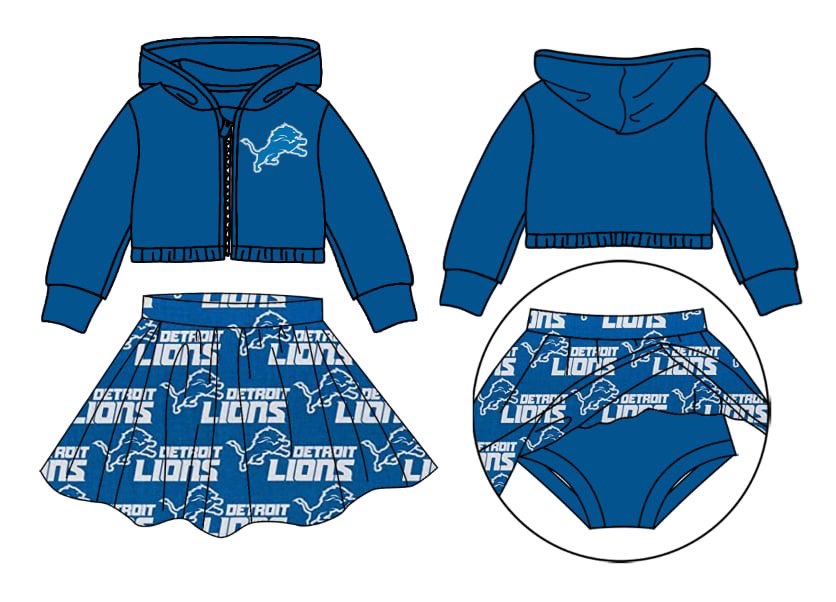 Baby Girl Toddler Zipper Blue Hoodie Tops Skirt Shorts Team Set Moq 5