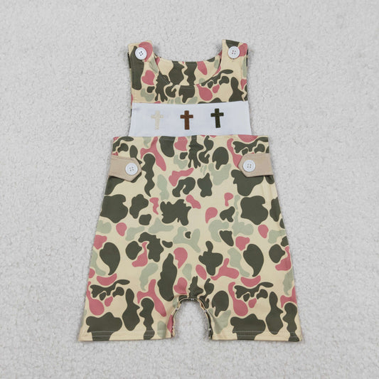 Baby Boys Sleeveless Embroidery Crosses Easter Camo Romper RTS