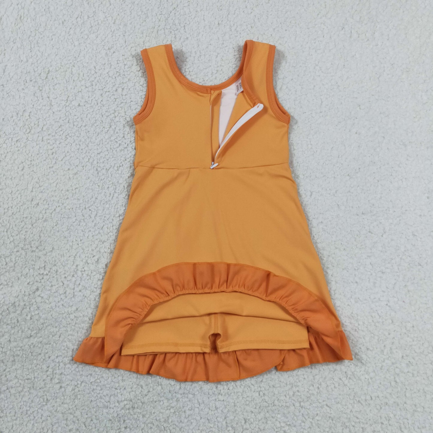 Baby Girls Kids Sleeveless Shorts Knee Length Orange Dress Yoga Active Scallop Clothes RTS