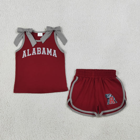 Baby Girls Kids Sleeveless Bows Cotton Shirt Elephant Shorts Red Set Cheer Team Clothes RTS