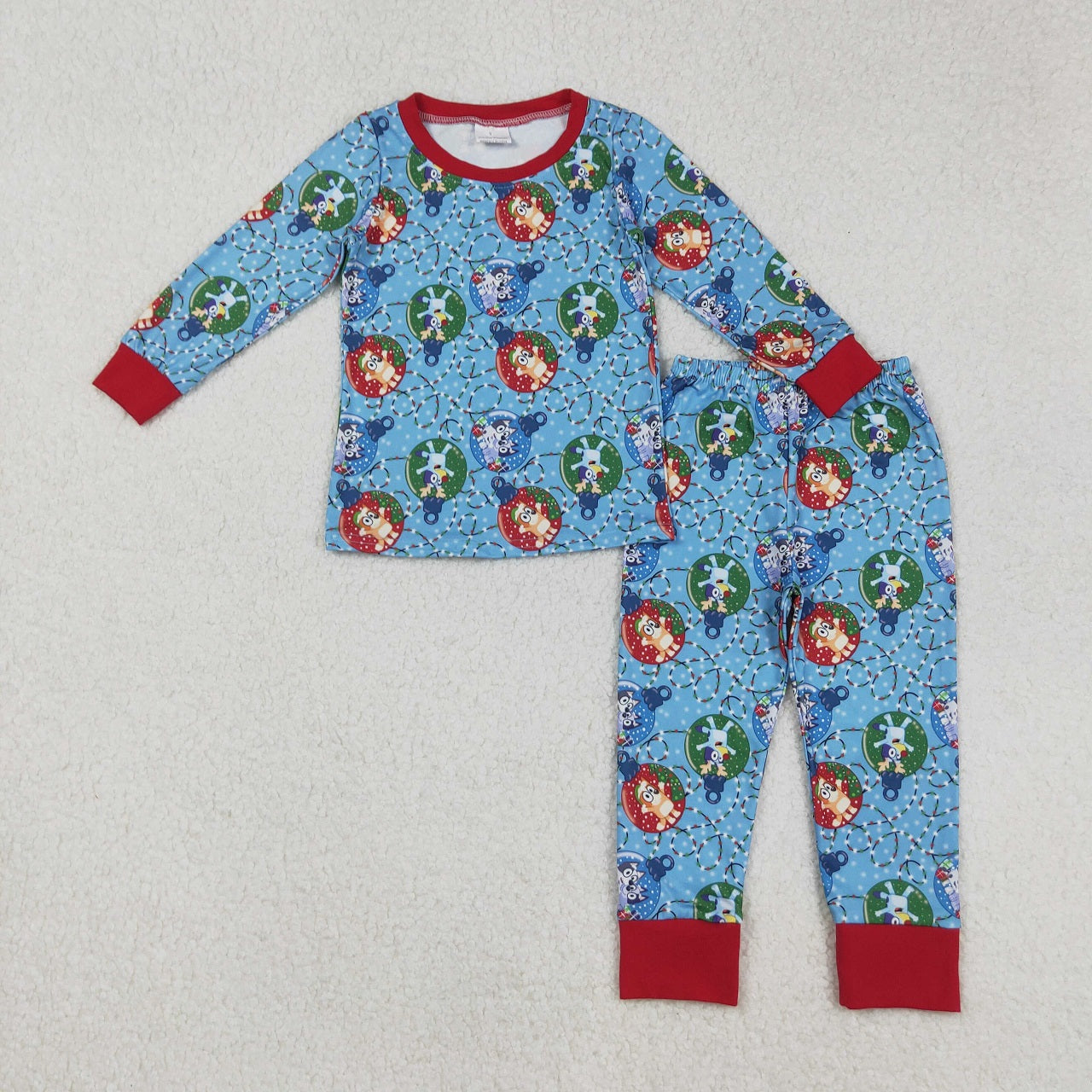 Boys Girls Long Sleeves Dogs Sibling Christmas Zipper Romper Pajamas Set Blue Clothes RTS
