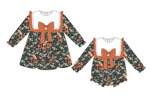 ( Moq 5 Each Style ) Sibling Baby Girls Kids Long Sleeves Flower Bows Romper Dress Set Clothes