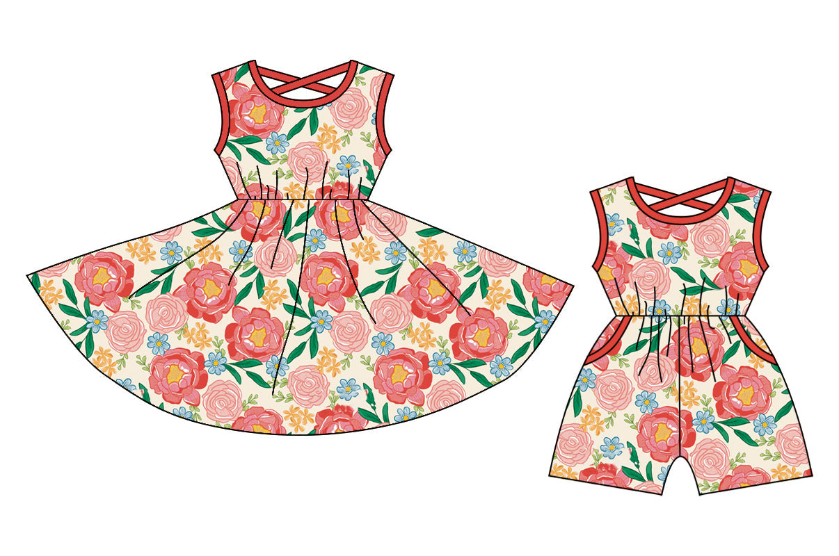 Baby Girl Sleeveless Flower Sibling Dress Jumpsuit ( Moq 5 Each Style ) 12.24