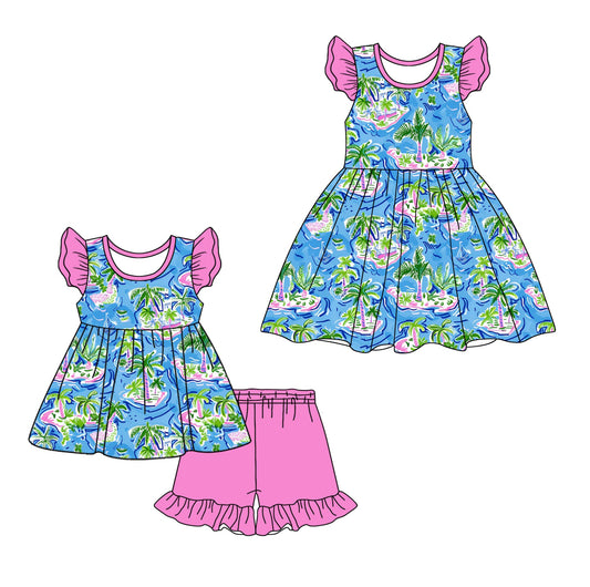 Baby Girl Short Sleeves Tree Beach Sibling Dress Set ( Moq 5 Each Style ) 1.13