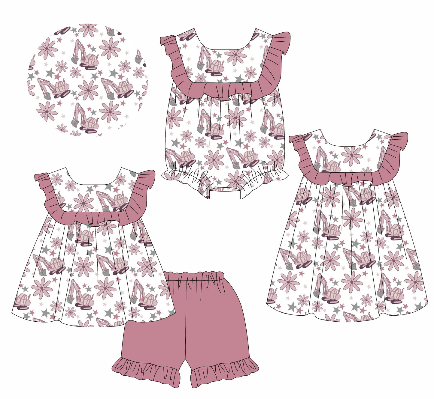 Baby Girl Flower Ruffle Sibling Romper Dress Set ( Moq 5 Each Style ) 1.17