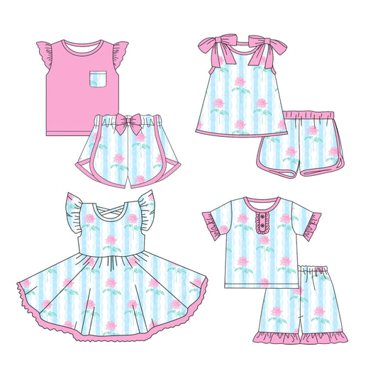 Baby Girl Flower Blue Stripes Sibling Romper Dress Set ( Moq 5 Each Style ) 3.12