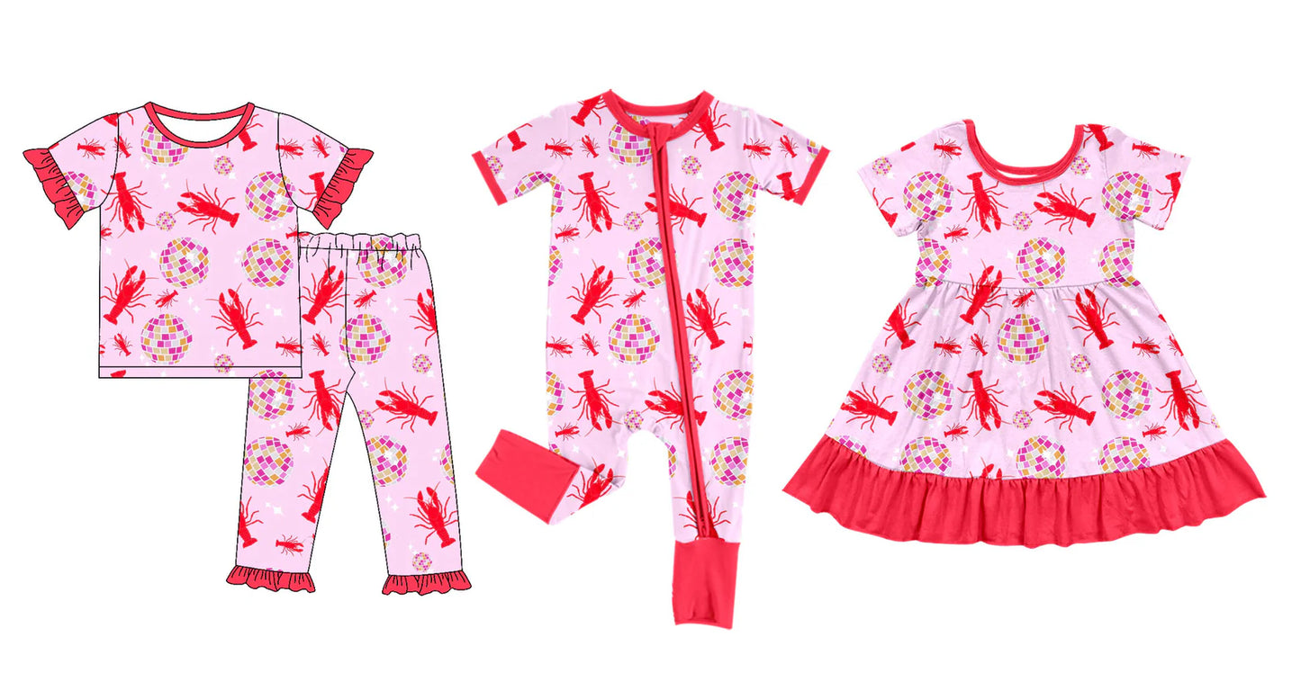 ( Moq 5 Each Style ) Baby Girl Toddler Short Sleeves Crawfish Sibling Romper Dress Set