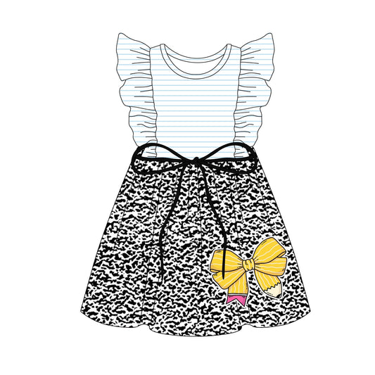 Baby Girl Short Sleeves Back To School Pencil Bows Stripes Dress ( Moq 5 ) 3.5