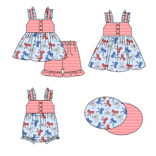 Baby Girl July 4th Bows Stripes Sibling Romper Dress Set ( Moq 5 Each Style ) 1.16