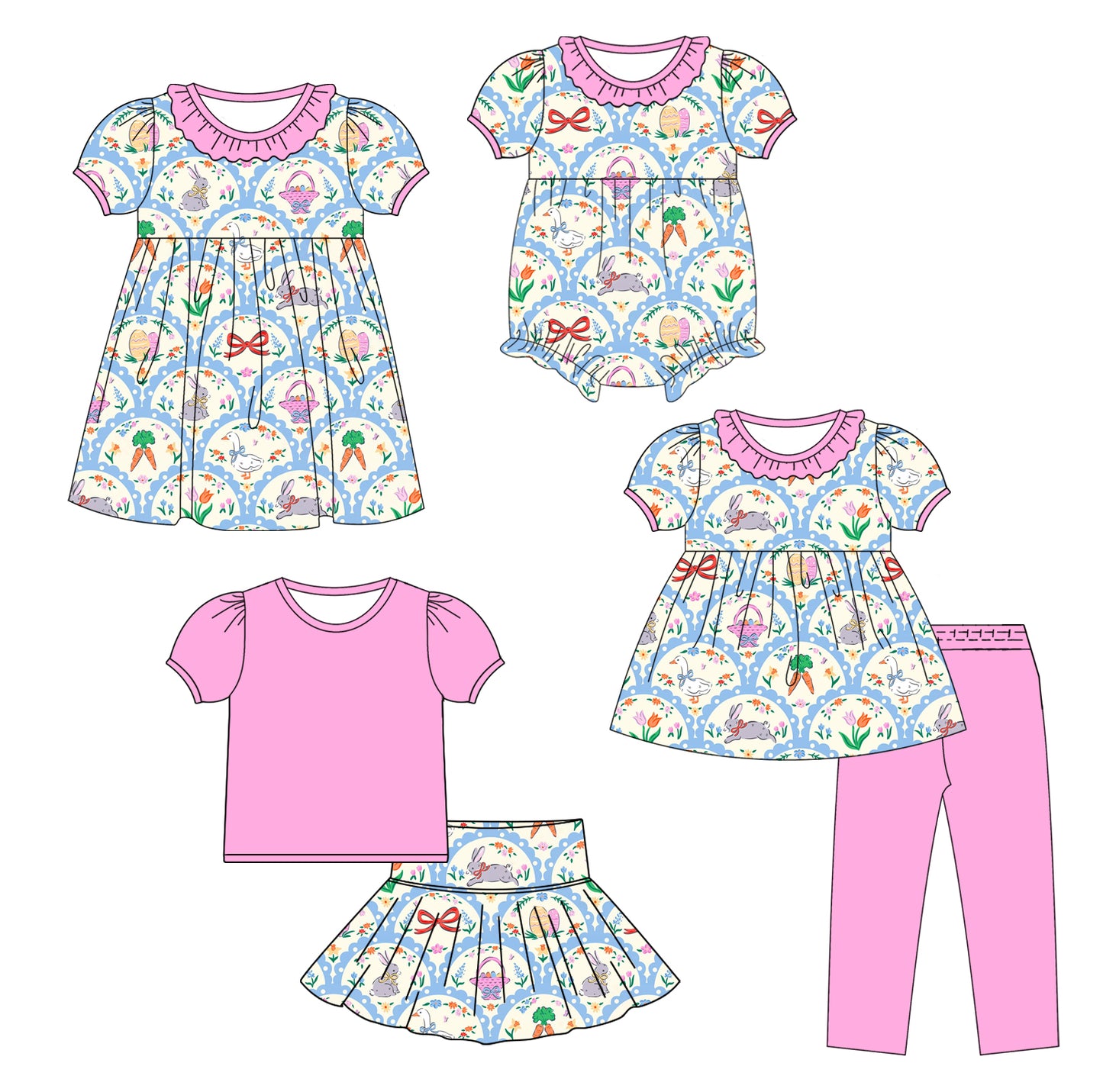 ( Moq 5 Each Style ) Baby Girl Toddler Bows Rabbits Carrots Easter Sibling Romper Dress Set