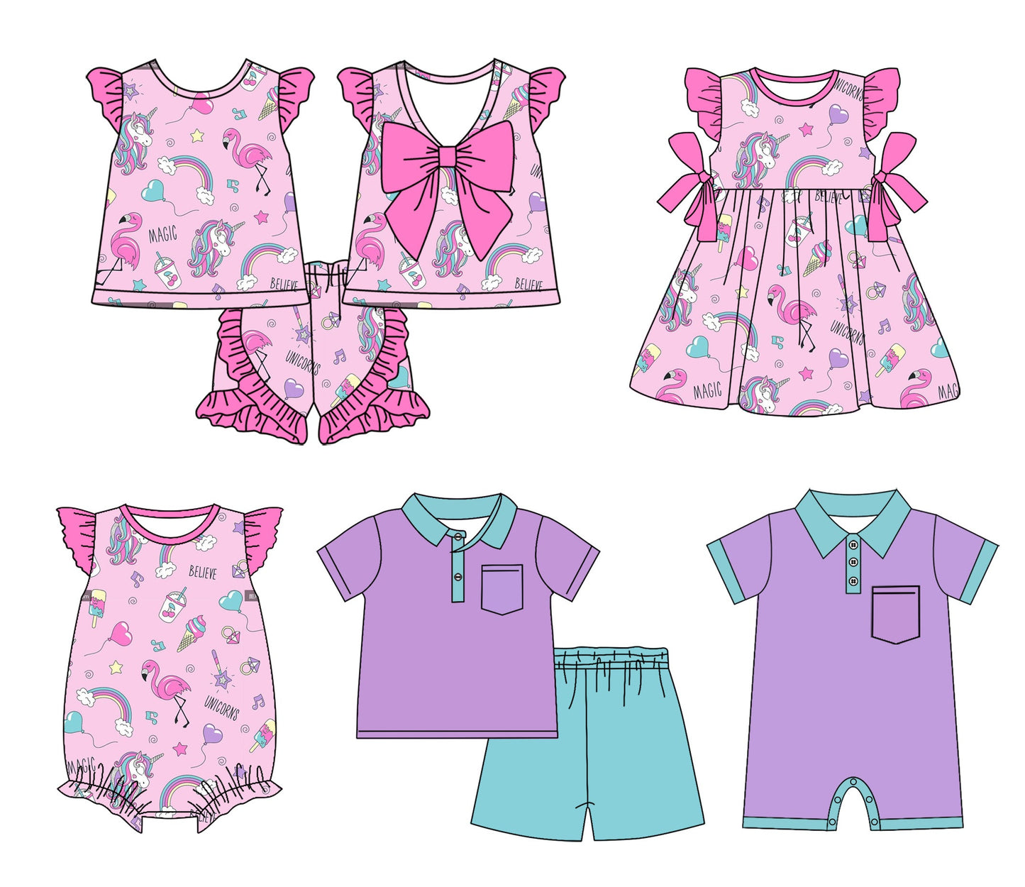Baby Boy Girl Rainbow Hearts Sibling Romper Dress Set ( Moq 5 Each Style ) 1.23