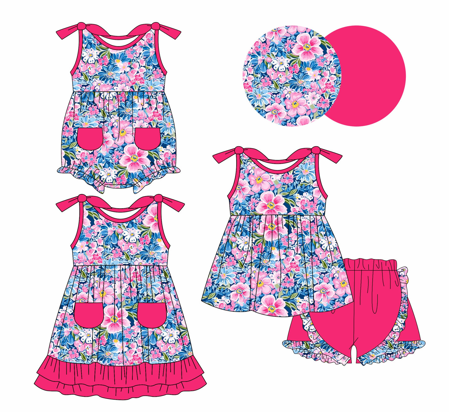 Baby Girl Straps Flower Sibling Romper Dress Set ( Moq 5 Each Style ) 1.7