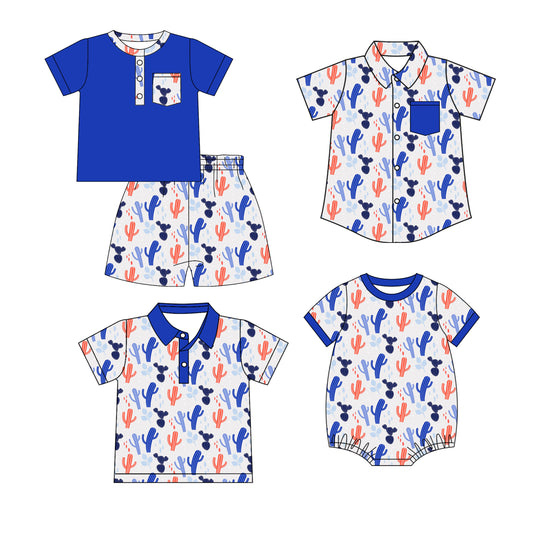 ( Moq 5 Each Style ) Sibling Baby Boys Toddler Cactus Shirts Set Romper 4th of July Clothes