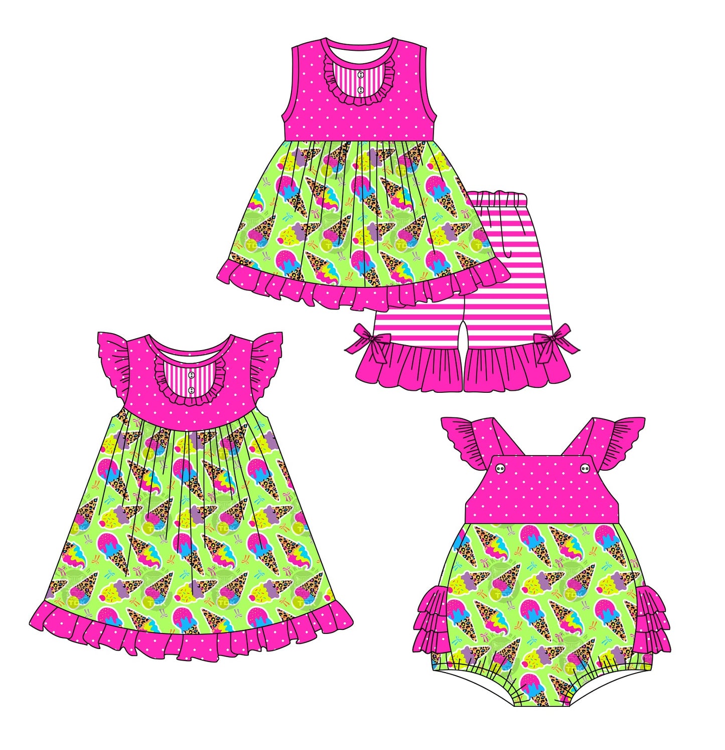 Baby Girl Ice Cream Summer Sibling Romper Dress Set ( Moq 5 Each Style ) 3.6