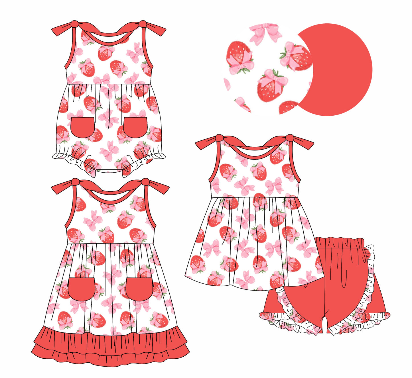 Baby Girl Strawberry Bows Sibling Dress Romper Set ( Moq 5 Each Style ) 1.6